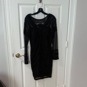 Elegant Black Lace Dress with beading lotus threads New York size 6